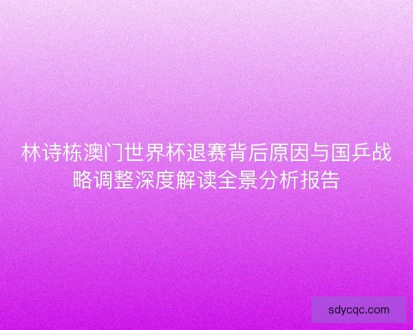 林诗栋澳门世界杯退赛背后原因与国乒战略调整深度解读全景分析报告 林诗栋澳门世界杯退赛背后原因与国乒战略调整深度解读全景分析报告