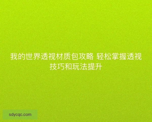 我的世界透视材质包攻略 轻松掌握透视技巧和玩法提升